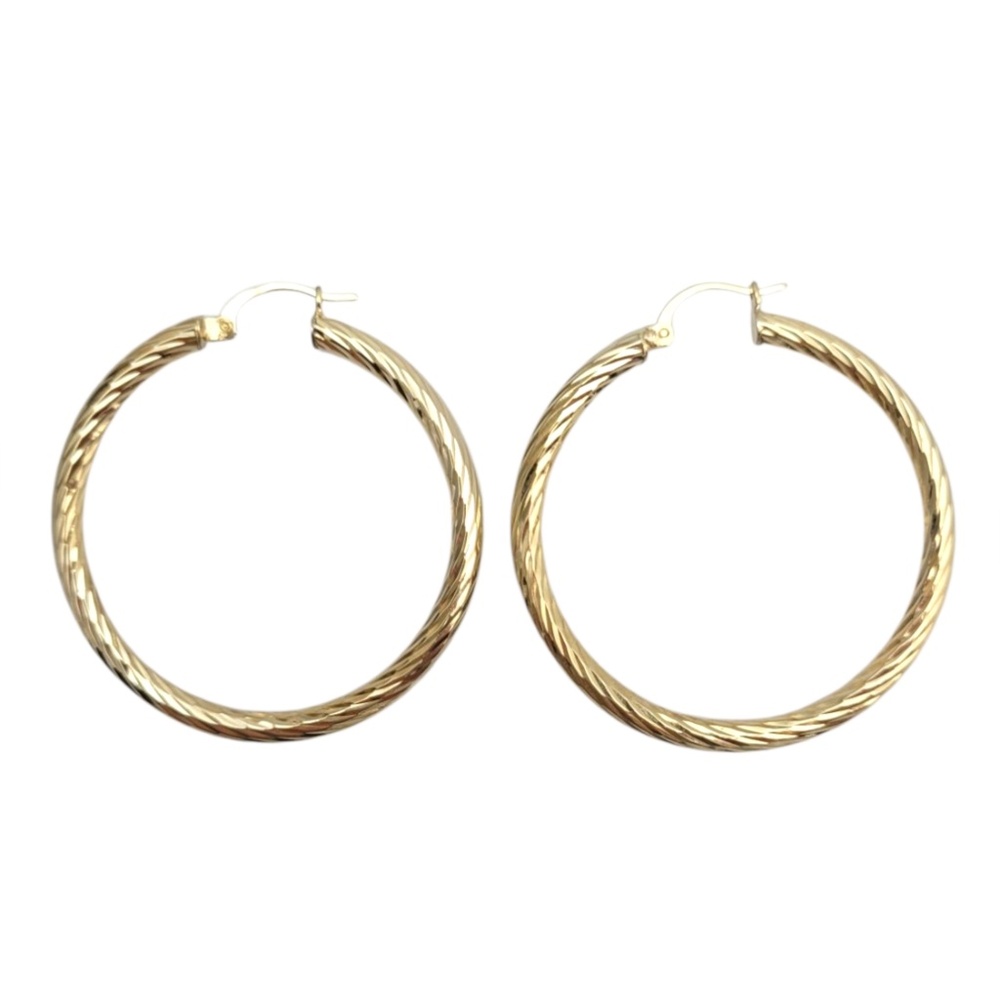 14K Yellow Gold Circle Twisted Hoop Earrings #21660